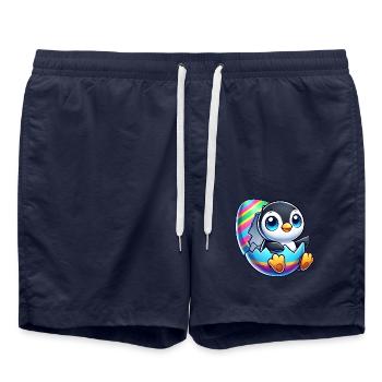 Mignon pingouin éclosion d’un œuf de Pâques coloré - Short de bain - bleu marine - Devant - AI Model Male 185 light (185cm)
