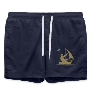 Faultier Segelboot Segeln Minimalistisch - Badeshorts - French Navy - Vorne - AI Model Male 185 light (185cm)