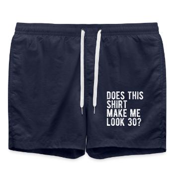Do I look like 30? Funny birthday design - Swim Trunks - french navy - Front - AI Model Male 185 light (185cm)