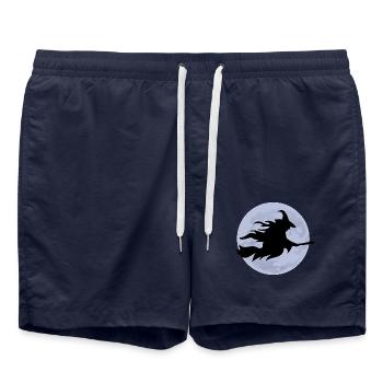 Sorcière volante sur balai devant la silhouette de la pleine lune - Short de bain - bleu marine - Devant - AI Model Male 185 light (185cm)