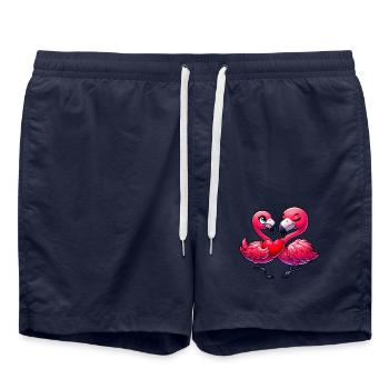 Flamingo Herz Liebe Valentinstag Romantik - Badeshorts - French Navy - Vorne - AI Model Male 185 light (185cm)