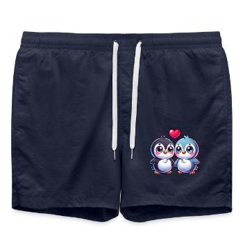 Pingouin, Amour, Saint Valentin, Coeur, Amitié - Short de bain - bleu marine - Devant - AI Model Male 185 light (185cm)