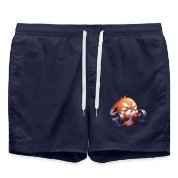 Cute Shiba Inu Fox Training Chibi Workout - Swim Trunks - french navy - Front - AI Model Male 185 light (185cm)