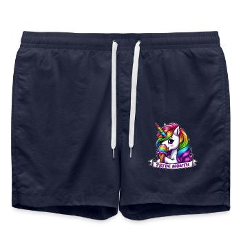 Mois de la fierté LGBTQ Licorne Tolérance arc-en-ciel - Short de bain - bleu marine - Devant - AI Model Male 185 light (185cm)