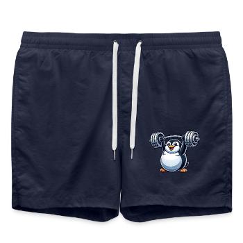 Penguin Dumbbell Training Funny Cute Fitness - Swim Trunks - french navy - Front - AI Model Male 185 light (185cm)