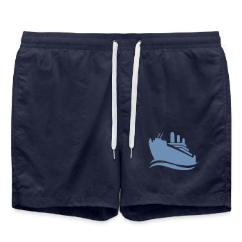 Cruise Ship Silhouette Minimalist Sea - Swim Trunks - french navy - Front - AI Model Male 185 light (185cm)