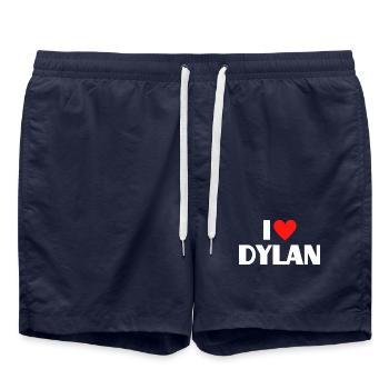 I love Dylan Rotes Herz Liebe Fan Geschenk - Badeshorts - French Navy - Vorne - AI Model Male 185 light (185cm)