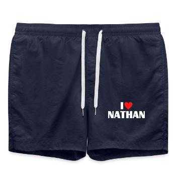 I love Nathan Rotes Herz Liebe Fan Geschenk - Badeshorts - French Navy - Vorne - AI Model Male 185 light (185cm)