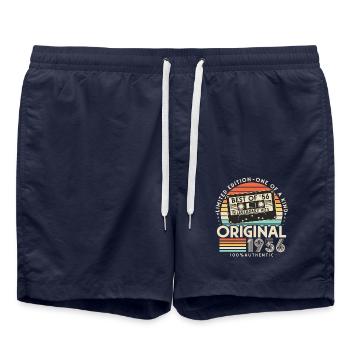 Original 1956 Vintage Retro Birthday Gift - Swim Trunks - french navy - Front - AI Model Male 185 light (185cm)
