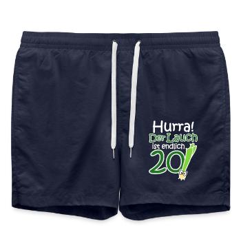 20. Geburtstag Lauch Lustiger Spruch Hurra! - Badeshorts - French Navy - Vorne - AI Model Male 185 light (185cm)