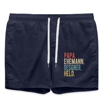 Designer Papa Ehemann Held - Badeshorts - French Navy - Vorne - AI Model Male 185 light (185cm)