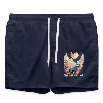 loup montagnes pleine lune foret - Short de bain - bleu marine - Devant - AI Model Male 185 light (185cm)