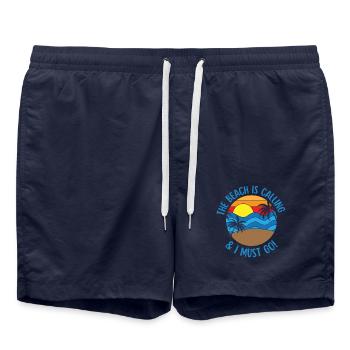 THE BEACH IS CALLING AND I MUST GO - Swim Trunks - french navy - Front - AI Model Male 185 light (185cm)