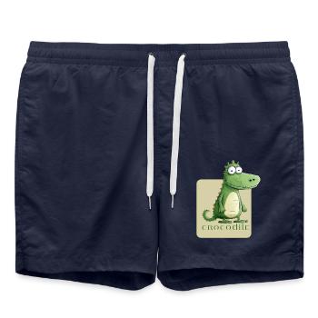 Lustiger Krokodil-Charakter - Badeshorts - French Navy - Vorne - AI Model Male 185 light (185cm)