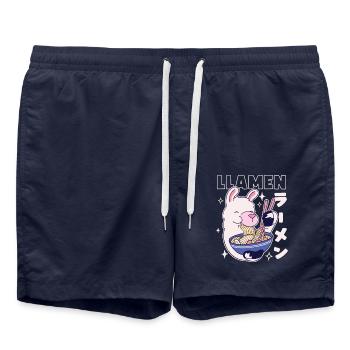 Llamen Kawaii Lama isst Ramen - Badeshorts - French Navy - Vorne - AI Model Male 185 light (185cm)