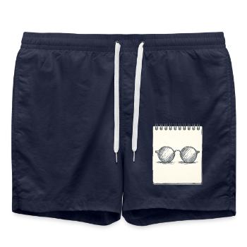 Zeichnung einer Brille - Badeshorts - French Navy - Vorne - AI Model Male 185 light (185cm)
