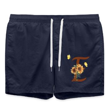 Buchstabe e Sonnenblume Schmetterling - Badeshorts - French Navy - Vorne - AI Model Male 185 light (185cm)