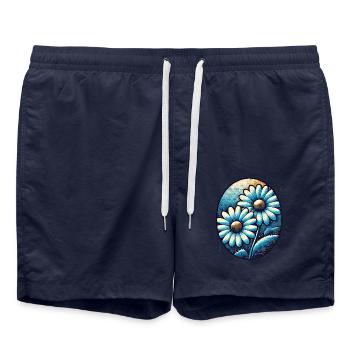 Vintage Blue Daisies - Swim Trunks - french navy - Front - AI Model Male 185 light (185cm)