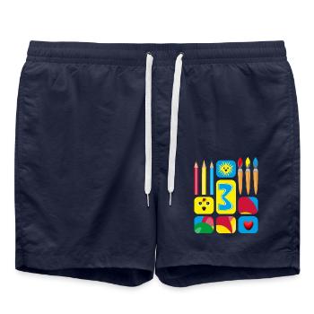 3 / Kindergeburtstags drei mit Herz und Sonne. - Badeshorts - French Navy - Vorne - AI Model Male 185 light (185cm)