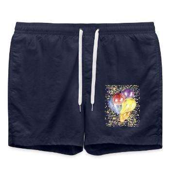 Birthday Balloons Carnival Confetti Watercolor - Swim Trunks - french navy - Front - AI Model Male 185 light (185cm)