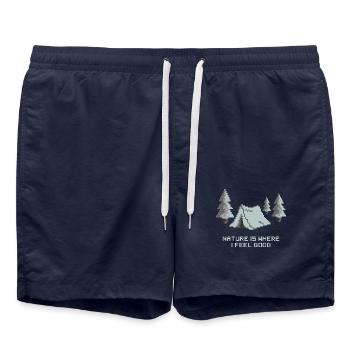 Nature is where I feel good - Camping Pixel Art - Swim Trunks - french navy - Front - AI Model Male 185 light (185cm)
