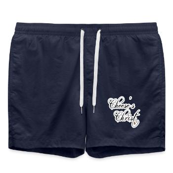Cheese ist Christ - Badeshorts - French Navy - Vorne - AI Model Male 185 light (185cm)
