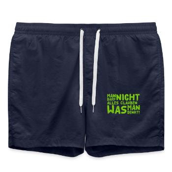 man darf nicht alles glauben - Badeshorts - French Navy - Vorne - AI Model Male 185 light (185cm)