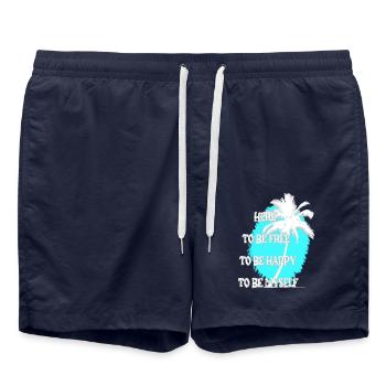 Here to be free & happy - Palme - Swim Trunks - french navy - Front - AI Model Male 185 light (185cm)