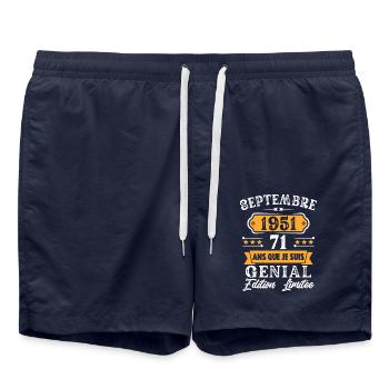 Cadeau D'anniversaire 71 Ans Septembre 1951 Rétro - Short de bain - bleu marine - Devant - AI Model Male 185 light (185cm)