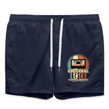 Original 1991 Rétro Vintage Cadeau D’anniversaire - Short de bain - bleu marine - Devant - AI Model Male 185 light (185cm)