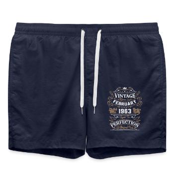 Vintage Février 1963, Rétro Cadeau D'anniversaire - Short de bain - bleu marine - Devant - AI Model Male 185 light (185cm)