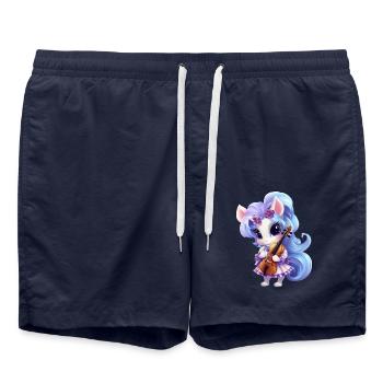 Einhorn mit Blumenkleid und Violine – - Badeshorts - French Navy - Vorne - AI Model Male 185 light (185cm)