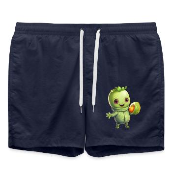 Grüner Alien trifft Avocado: Gesundes - Badeshorts - French Navy - Vorne - AI Model Male 185 light (185cm)