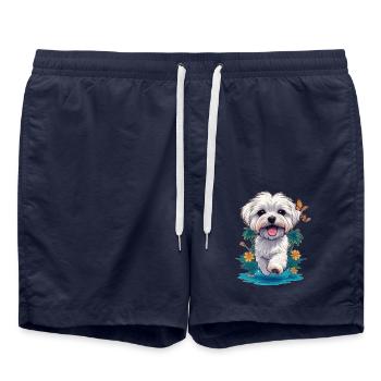 Maltese Puppy 🐾 - Swim Trunks - french navy - Front - AI Model Male 185 light (185cm)