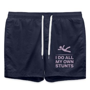 Strichmännchen Spruch Ich mache alle meine eigenen - Badeshorts - French Navy - Vorne - AI Model Male 185 light (185cm)