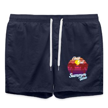 chill out summertime - Palmen im Sonnenuntergang - Badeshorts - French Navy - Vorne - AI Model Male 185 light (185cm)