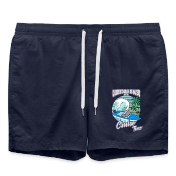 Bateau de mer DDR Rétro Palmiers Plage Canotage Ossi - Short de bain - bleu marine - Devant - AI Model Male 185 light (185cm)
