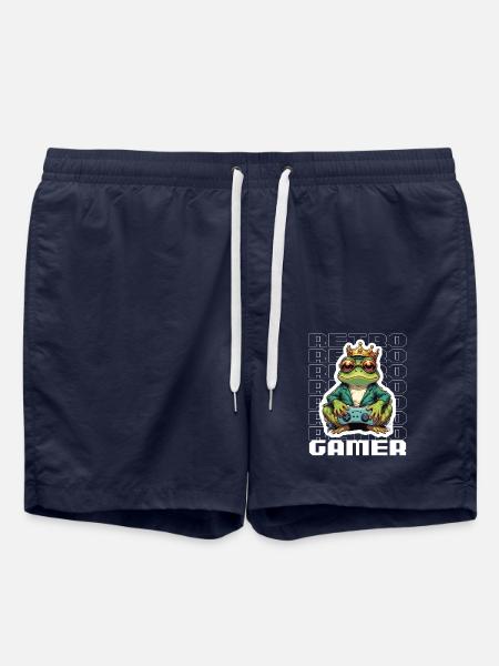 Retro Gamer Frog with Controller Console Games - Swim Trunks - french navy
