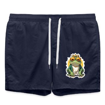Retro Gamer Frog with Controller Console Games - Swim Trunks - french navy - Front - AI Model Male 185 light (185cm)