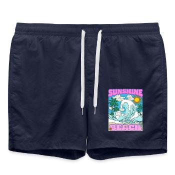 Sunshine Beach - Vintage Retro Sea Beach Motif - Swim Trunks - french navy - Front - AI Model Male 185 light (185cm)