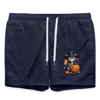 Halloween - Horreur de chat avec citrouille - Short de bain - bleu marine - Devant - AI Model Male 185 light (185cm)