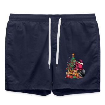 Père Noël à moto devant le sapin de Noël - Short de bain - bleu marine - Devant - AI Model Male 185 light (185cm)