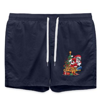 Weihnachtlicher Skateboard-Spaß mit Santa - Badeshorts - French Navy - Vorne - AI Model Male 185 light (185cm)