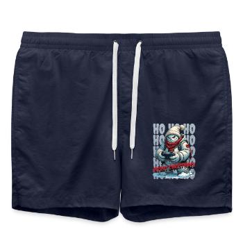 Böser Schneemann Spielt Weihnachten - Badeshorts - French Navy - Vorne - AI Model Male 185 light (185cm)