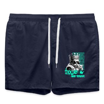 En argent nous faisons confiance avec un motif de dicton cool - Short de bain - bleu marine - Devant - AI Model Male 185 light (185cm)