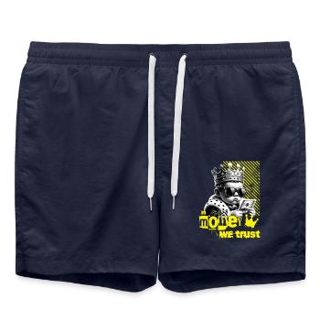 En argent nous faisons confiance avec un motif de dicton cool - Short de bain - bleu marine - Devant - AI Model Male 185 light (185cm)