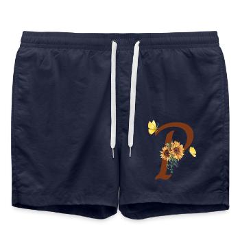 Lettre p tournesol papillon - Short de bain - bleu marine - Devant - AI Model Male 185 light (185cm)