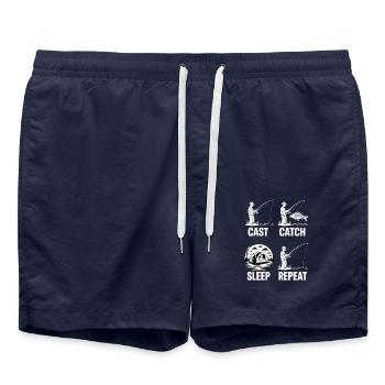 Cast Catch Sleep Repeat – Karpfenangeln Lifestyle - Badeshorts - French Navy - Vorne - AI Model Male 185 light (185cm)