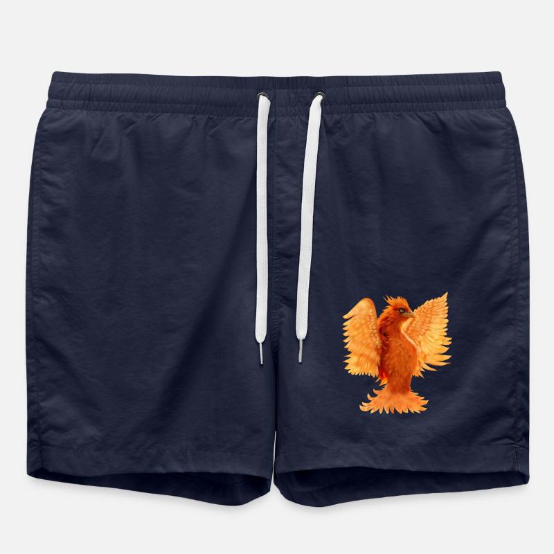 Simurgh: Neon Emerald Gaze, Fiery Bird - Swim Trunks - french navy