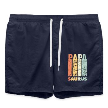 Papasaurus Rex Babysaurus Vatertag Papa geworden - Badeshorts - French Navy - Vorne - AI Model Male 185 light (185cm)